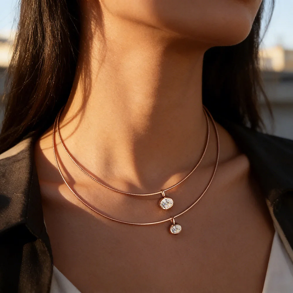 Collier pendentif ovale serti  - Bezels Set Pendant avis et prix